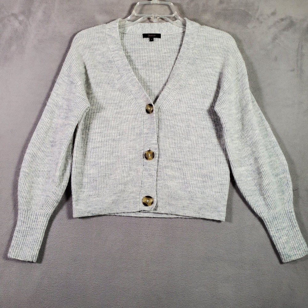Quince Baby Alpaca Wool Cardigan Women S Gray Ribbed Knit Sweater Capsule Preppy
